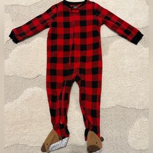 Red and Black Plaid Kids One Piece Fleece Pajama